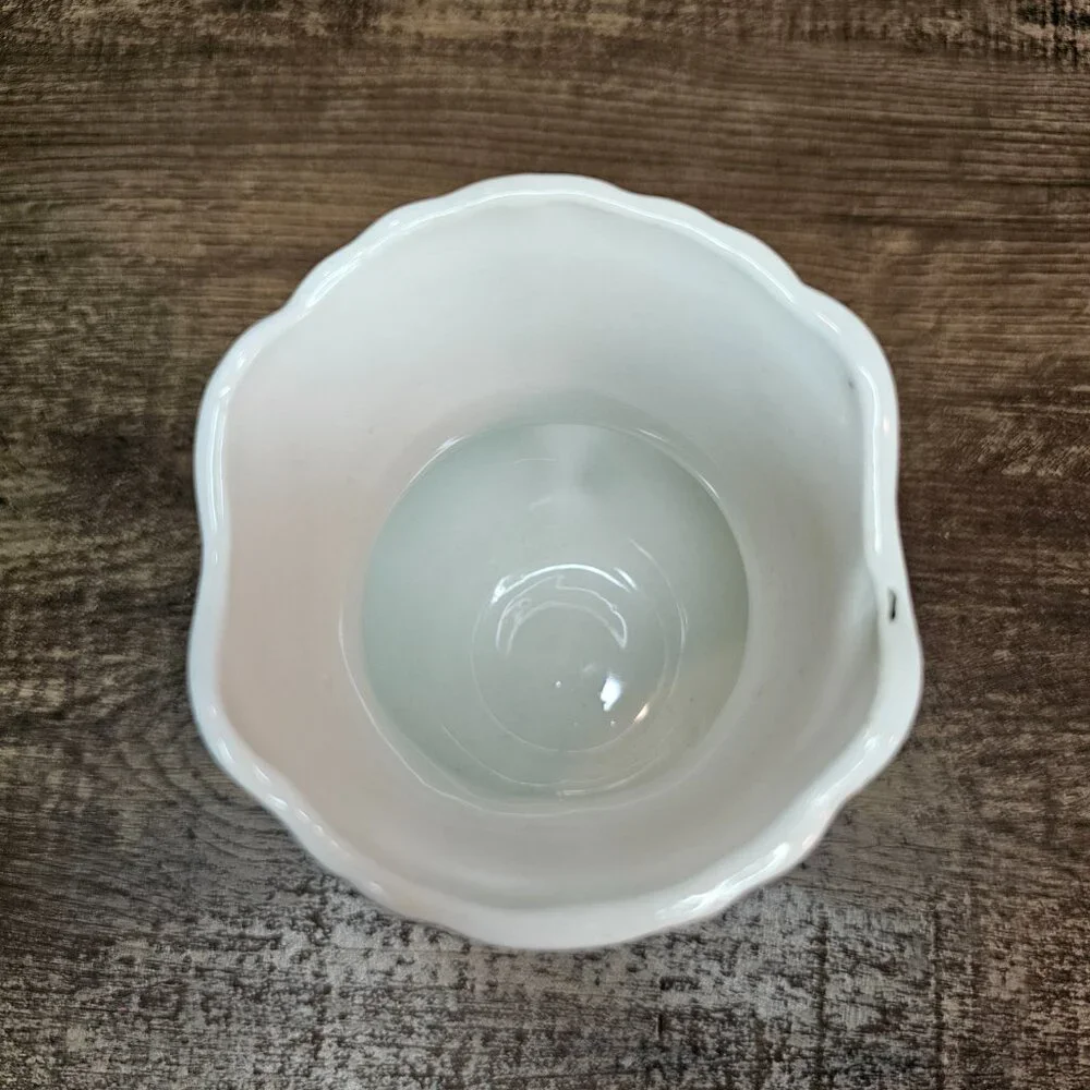 Antique Anchor Pottery 4.75” Small White Porcelain Vase with Blue Roses